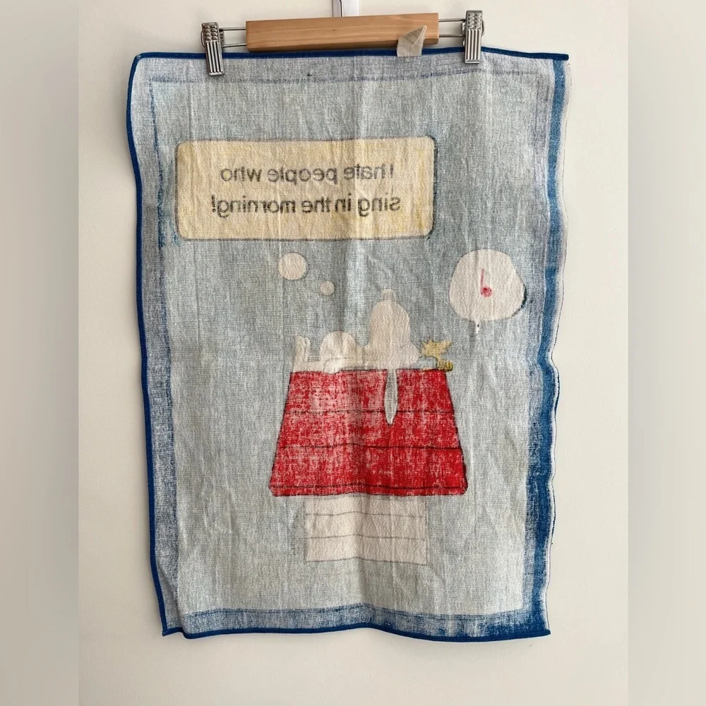 VINTAGE Snoopy Woodstock Tea Towel "I Hate People Who Sing In the Morning!" - Picture 6 of 13